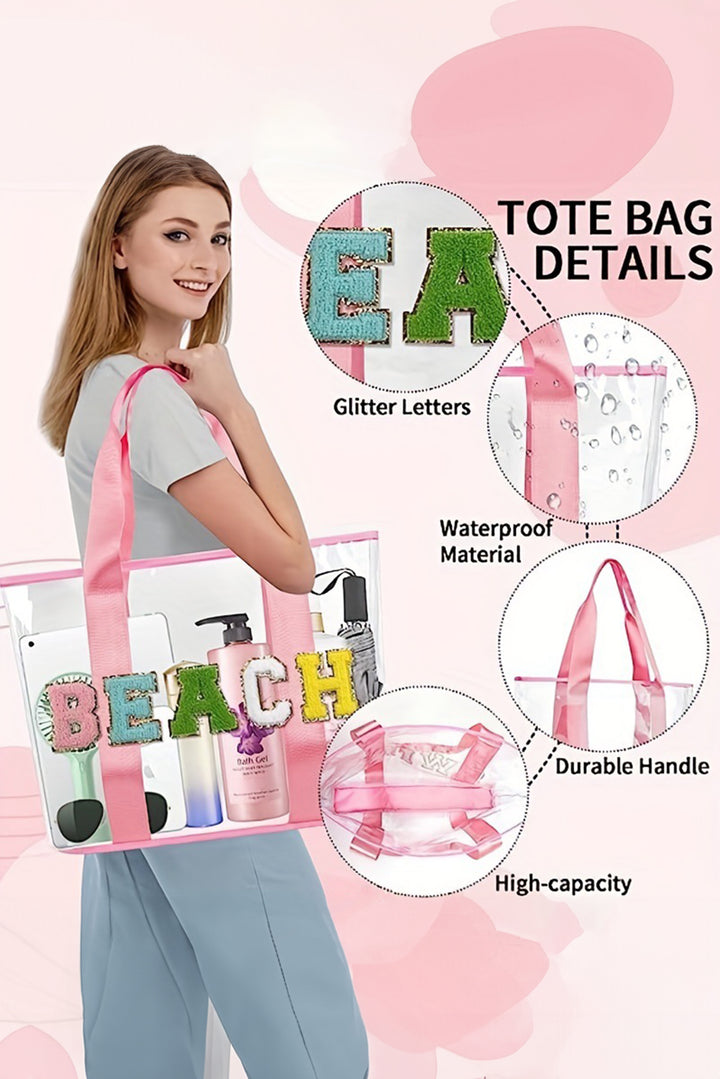 BEACH Chenille Patched Large Clear PVC Shoulder Bag