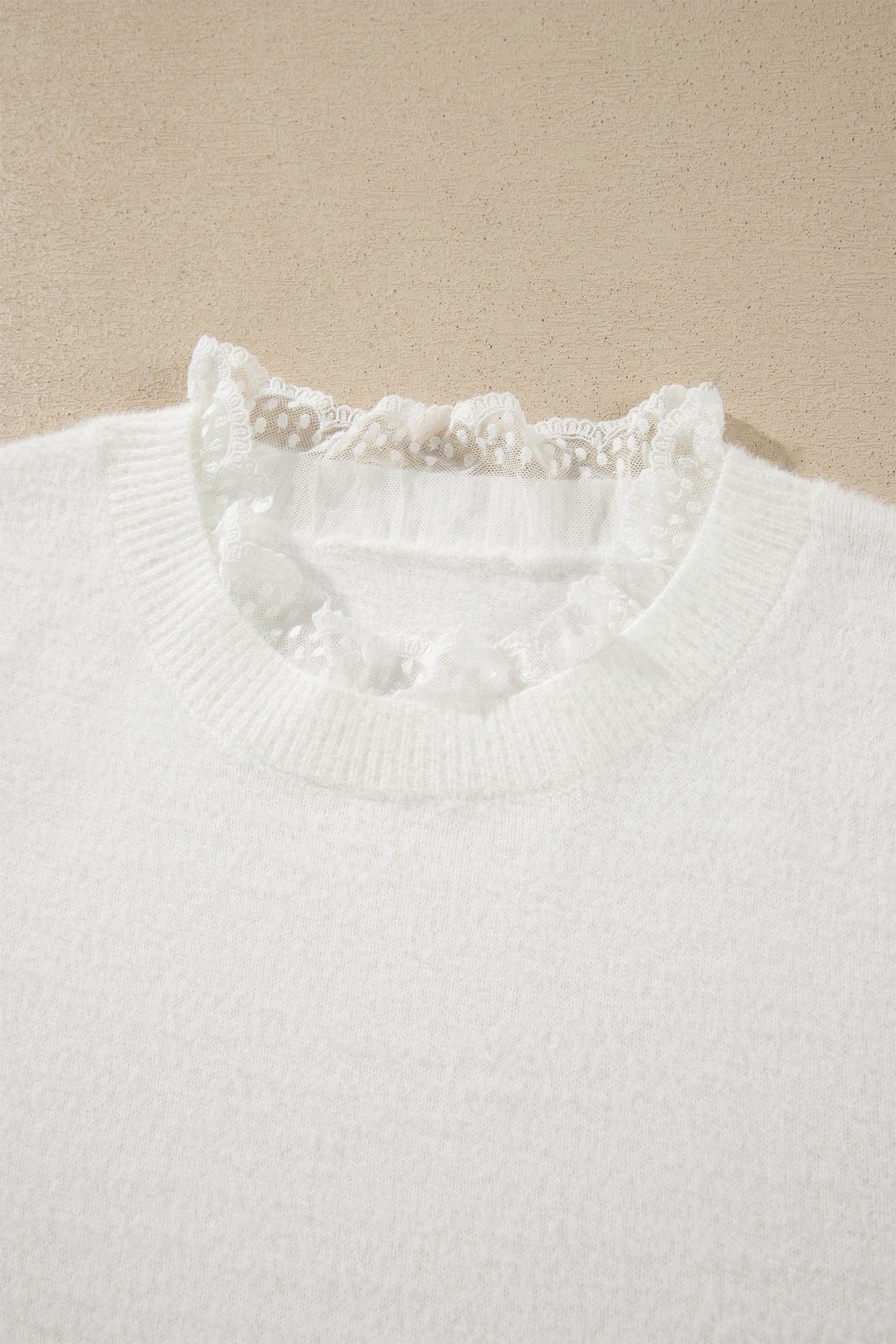 White Lace Trim Neck Cuff Patchwork Long Sleeve Pullover Sweater