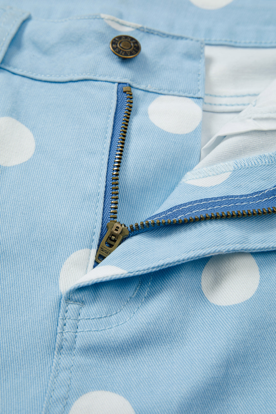 Sky Blue Polka Dot Print Raw Hem Shift Jeans