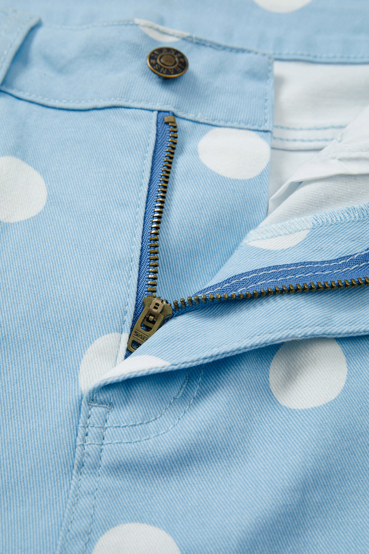 Sky Blue Polka Dot Print Raw Hem Shift Jeans