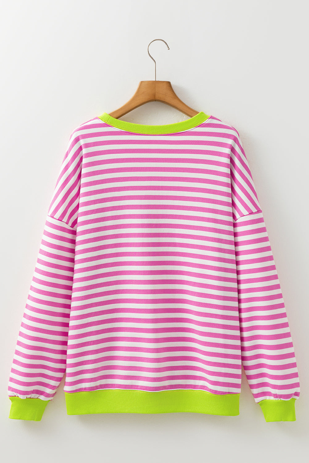 Striped Contrast Ribbed Trim Crossed Stitch Drop Shoulder Sweatshirt