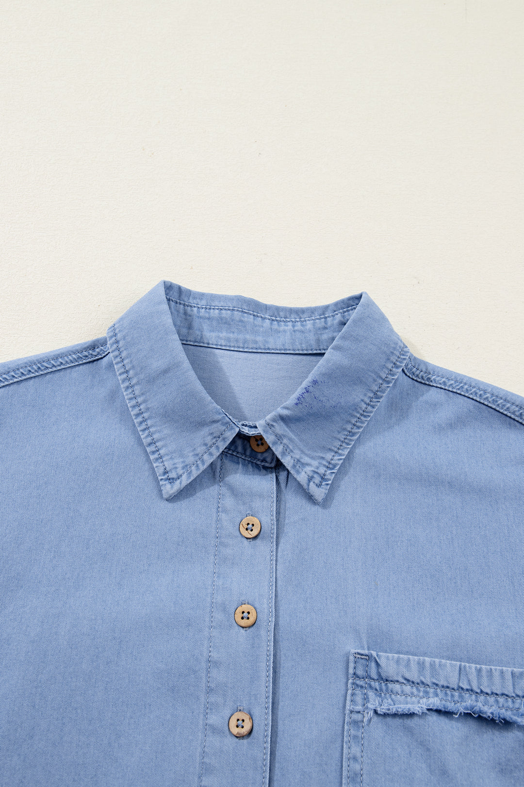 Washed Drop Shoulder Bracelet Sleeve Chambray Shirt