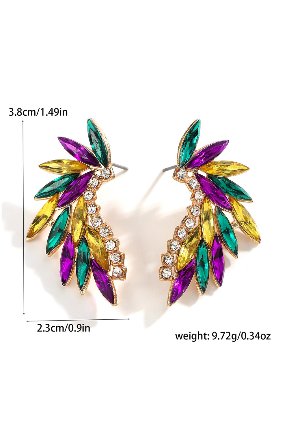 Boucles d'oreilles à tige incrustées de cristaux et strass Mardi Gras