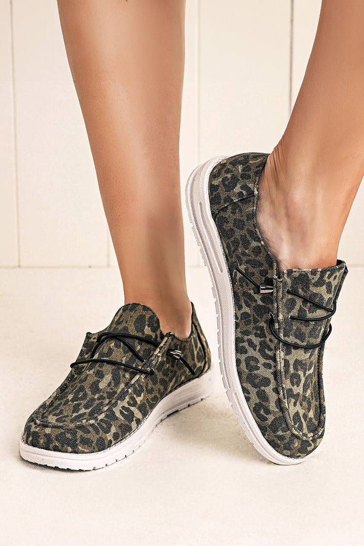 Lace-up Decor Leopard Canvas Shoes