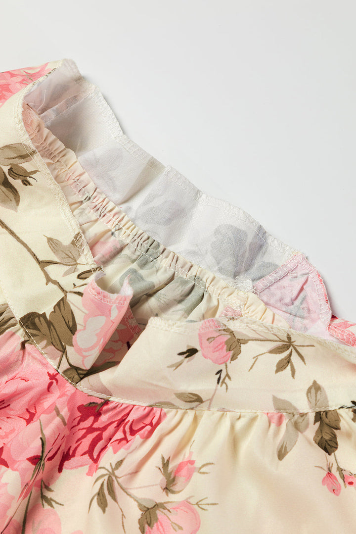 Floral Print Lantern Sleeve V-Neck Blouse