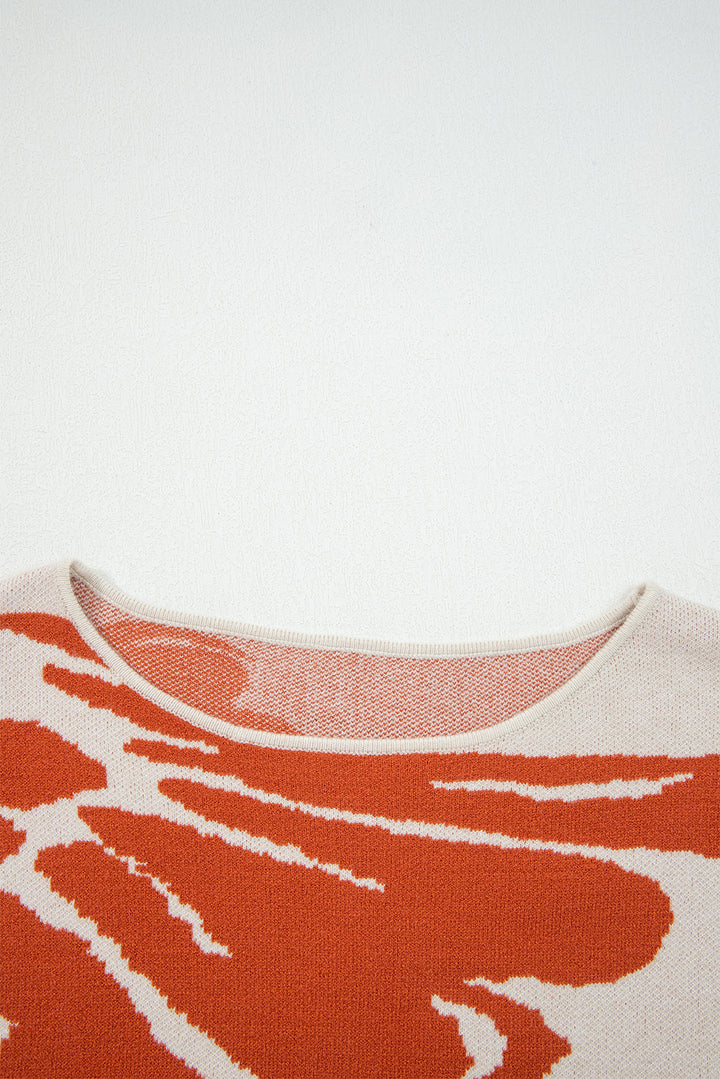 Bold Flower Pattern Wide Sleeve Baggy Sweater
