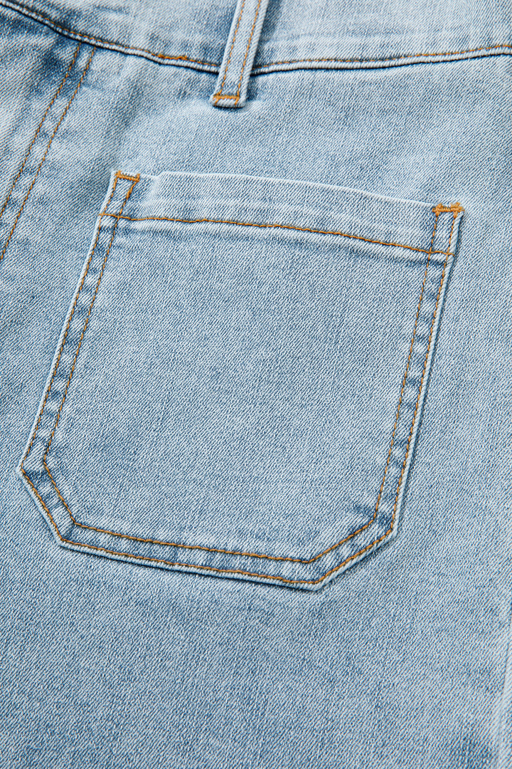 Beau Blue Solid Full-Length Regular Pocket Detail Denim Jeans