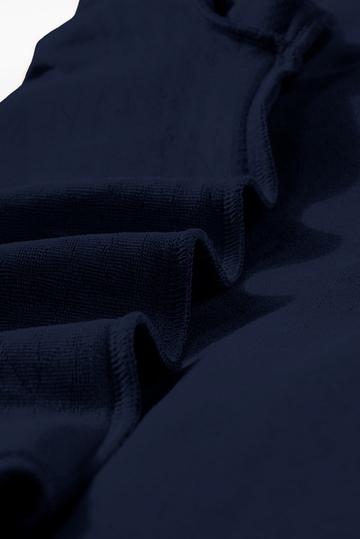 Navy Blue Cable Texture Puff Sleeve Loose Shacket
