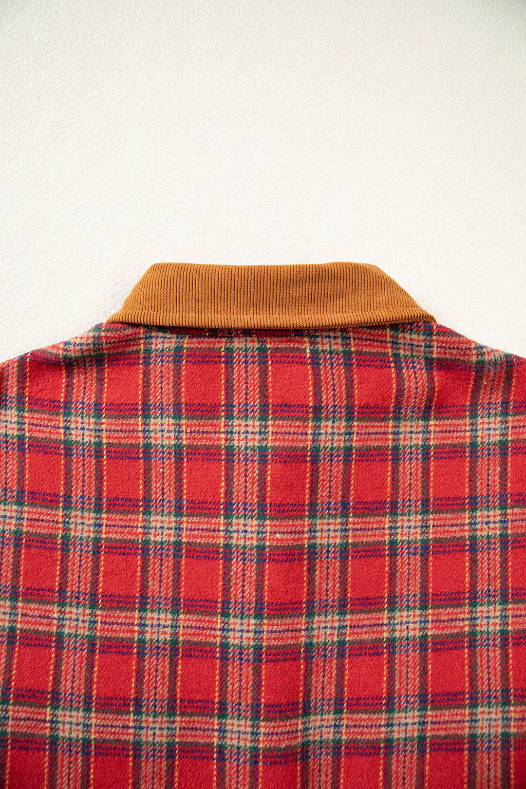 Red Casual Plaid Color Block Collared Button Shacket