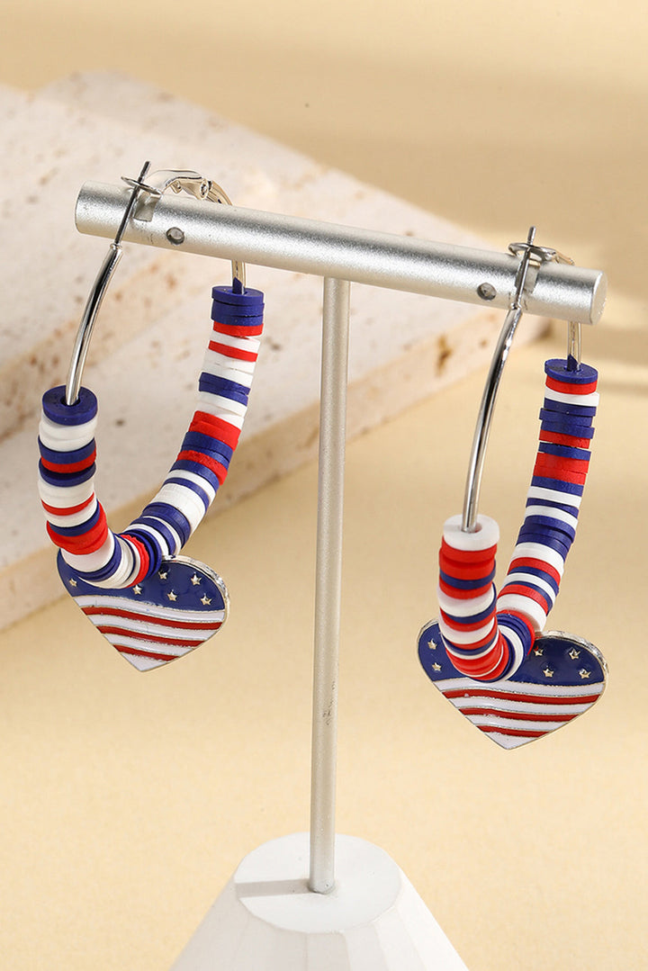 Boucles d'oreilles créoles à perles avec pendentif en forme de cœur et drapeau américain
