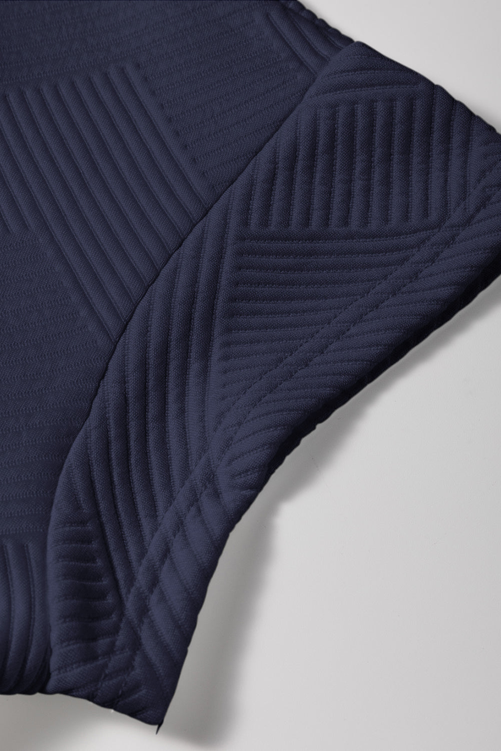 Navy Blue Textured Short Sleeve Top and Shorts Set