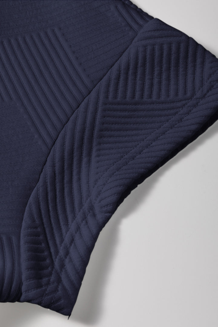 Navy Blue Textured Short Sleeve Top and Shorts Set