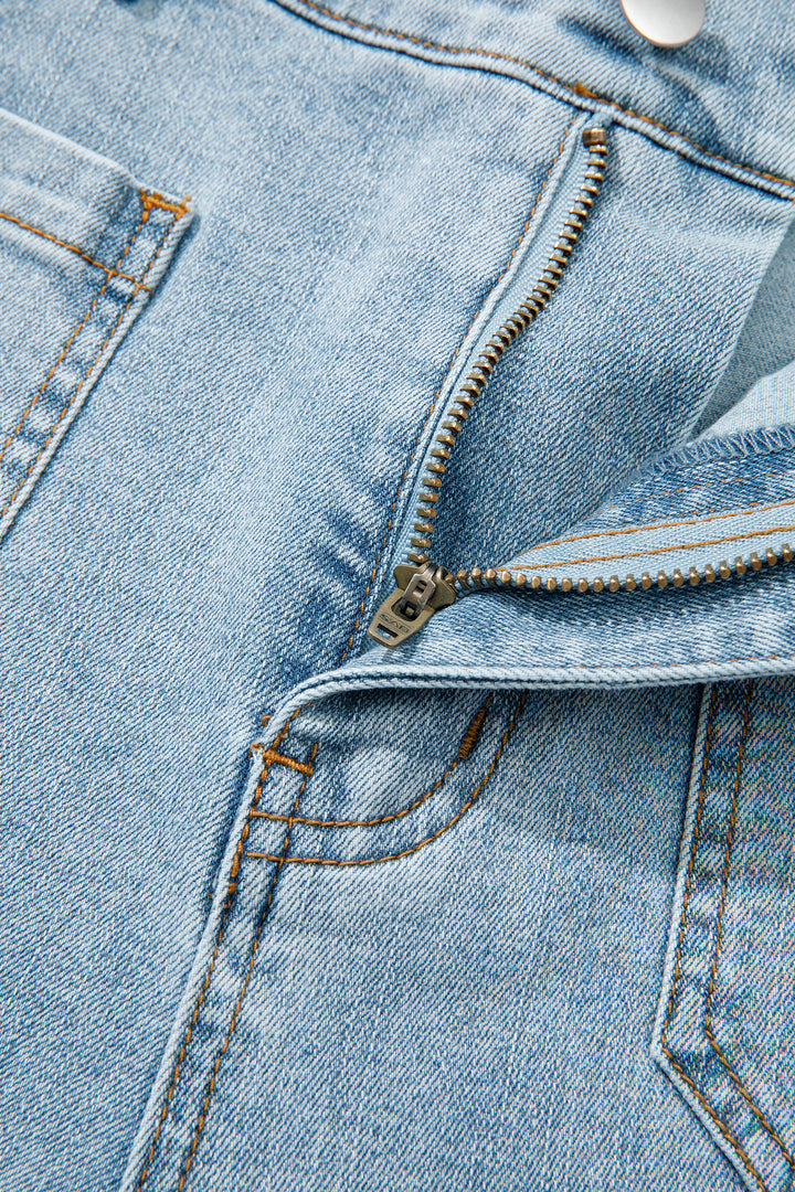 Beau Blue Solid Full-Length Regular Pocket Detail Denim Jeans