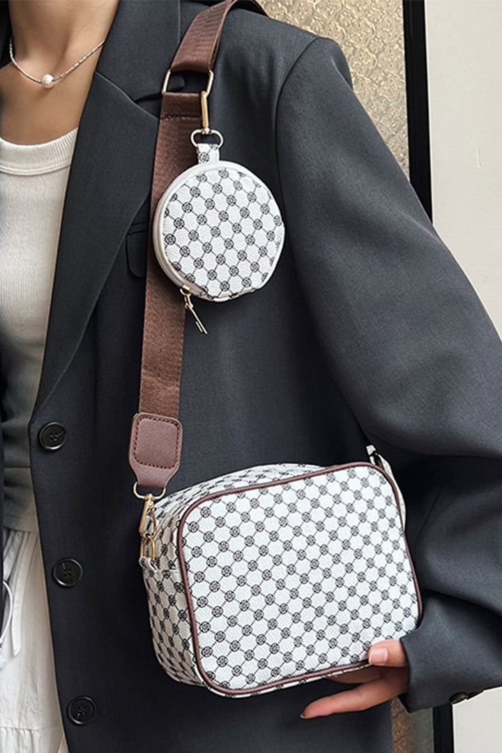Checkered Print PU Leather Shoulder Bag with Coin Wallet