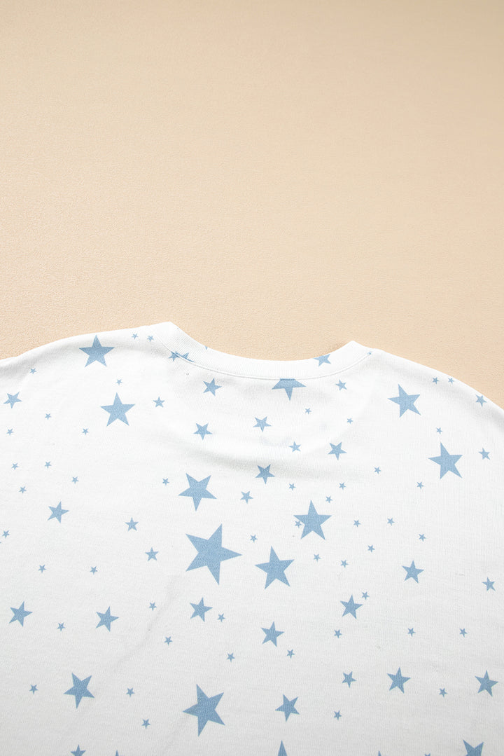 Stars Print Drop Shoulder Oversized T Shirt with Slits