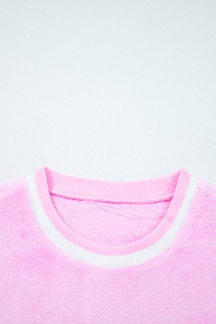 Sachet Pink Sequin Chenille MERRY Graphic Plush Pullover