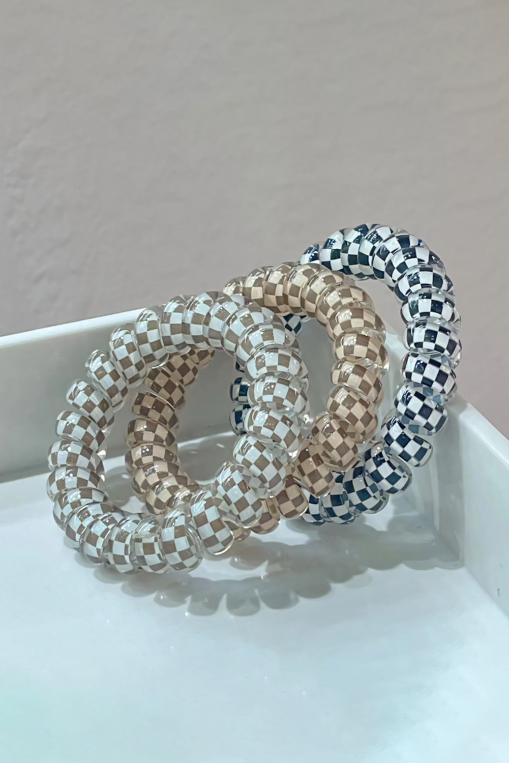 Checkered Print Telephone Cord Spiral Hair Tie