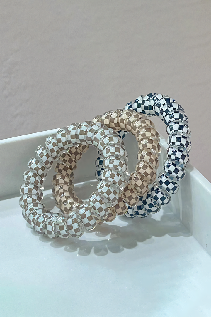Checkered Print Telephone Cord Spiral Hair Tie