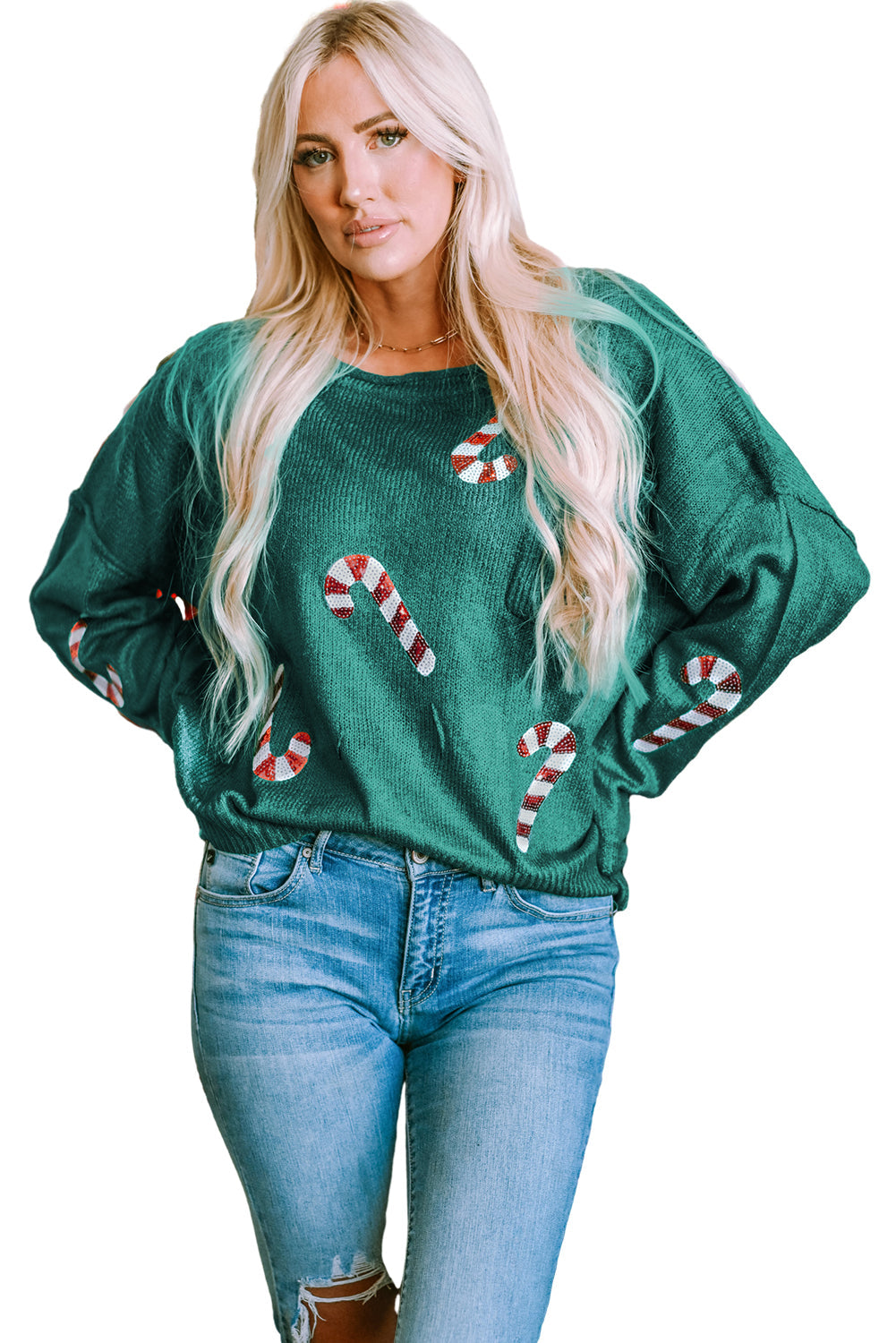 Sequined Candy Canes Gingerbread Man Sweater