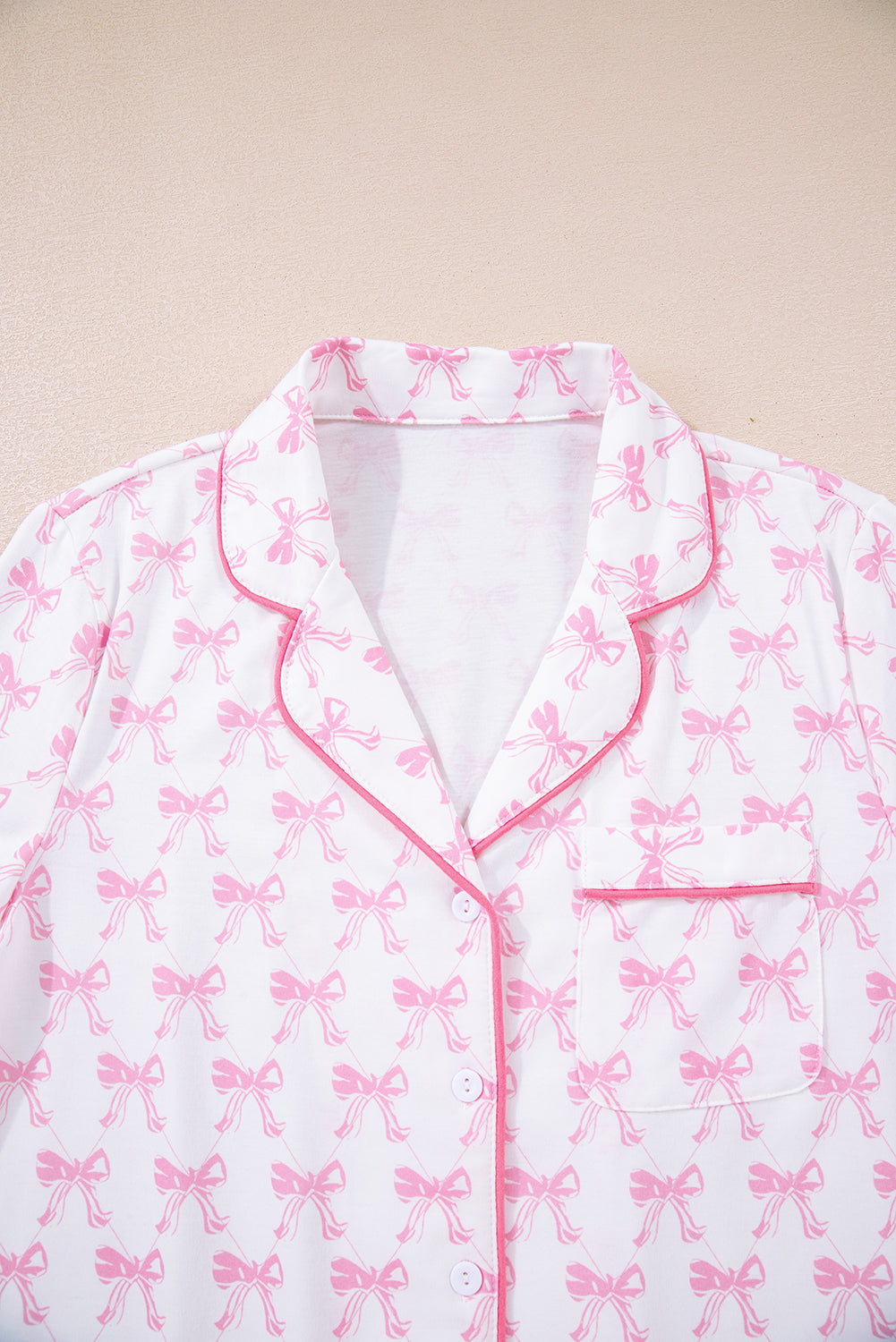 Pink Bow Print Long Sleeve Shirt and Pants Soft Pajama Set