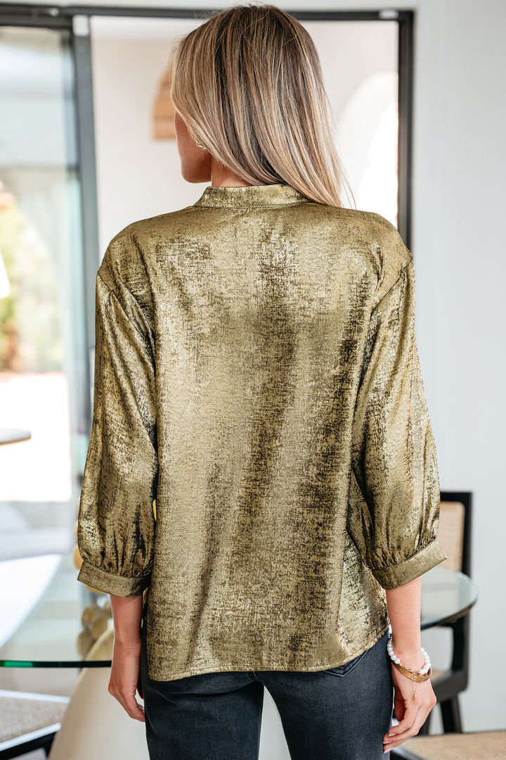 Metallic Split Neck Half Sleeve Blouse