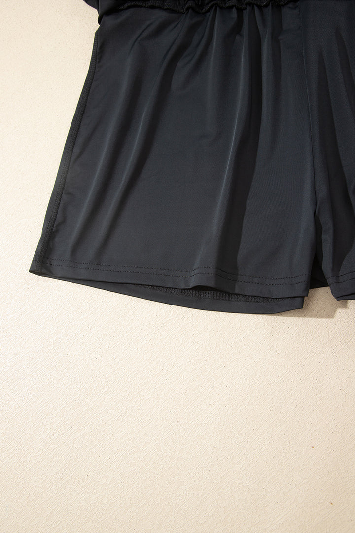 Black Plus Size Drawstring Waist Flared Tennis Skort