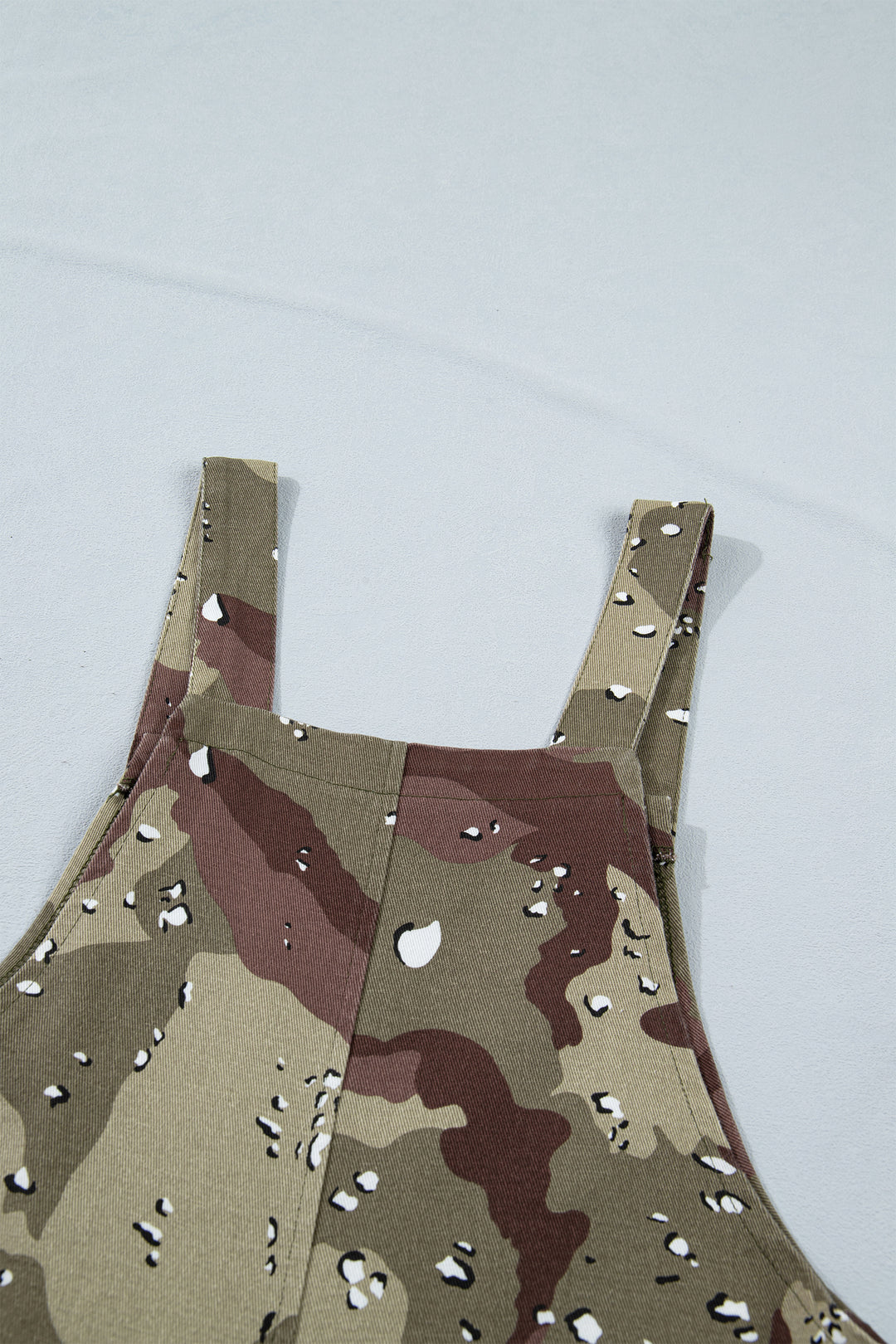 Green Camouflage Print Leopard Detail Loose Denim Overall Cropped Jumpsuit