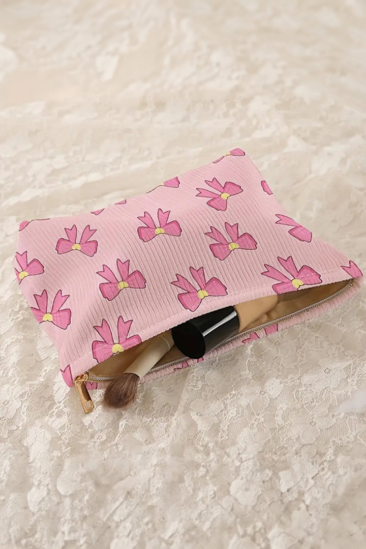 Bow Tie Print Corduroy Makeup Bag
