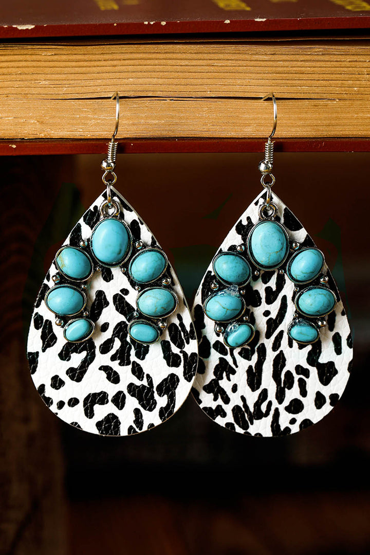 Boucles d'oreilles goutte d'eau en turquoise occidentale avec taches de vache