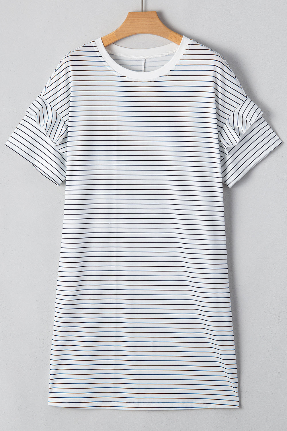 Ruffled Short Sleeve Crew Neck T Shirt Shift Mini Dress