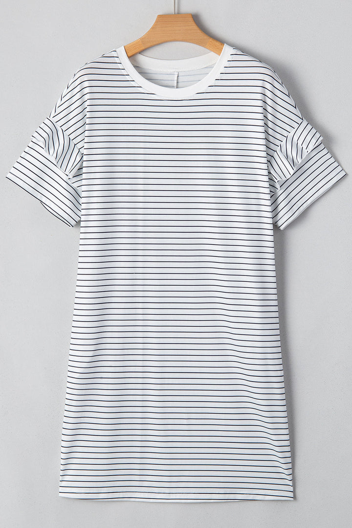Ruffled Short Sleeve Crew Neck T Shirt Shift Mini Dress
