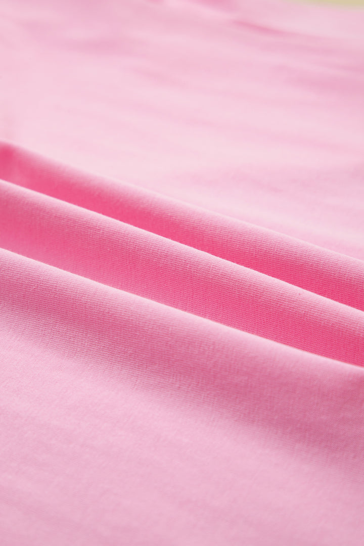 Pink Eyelash Floral Lace Patchwork Half Sleeve Oversize Tee