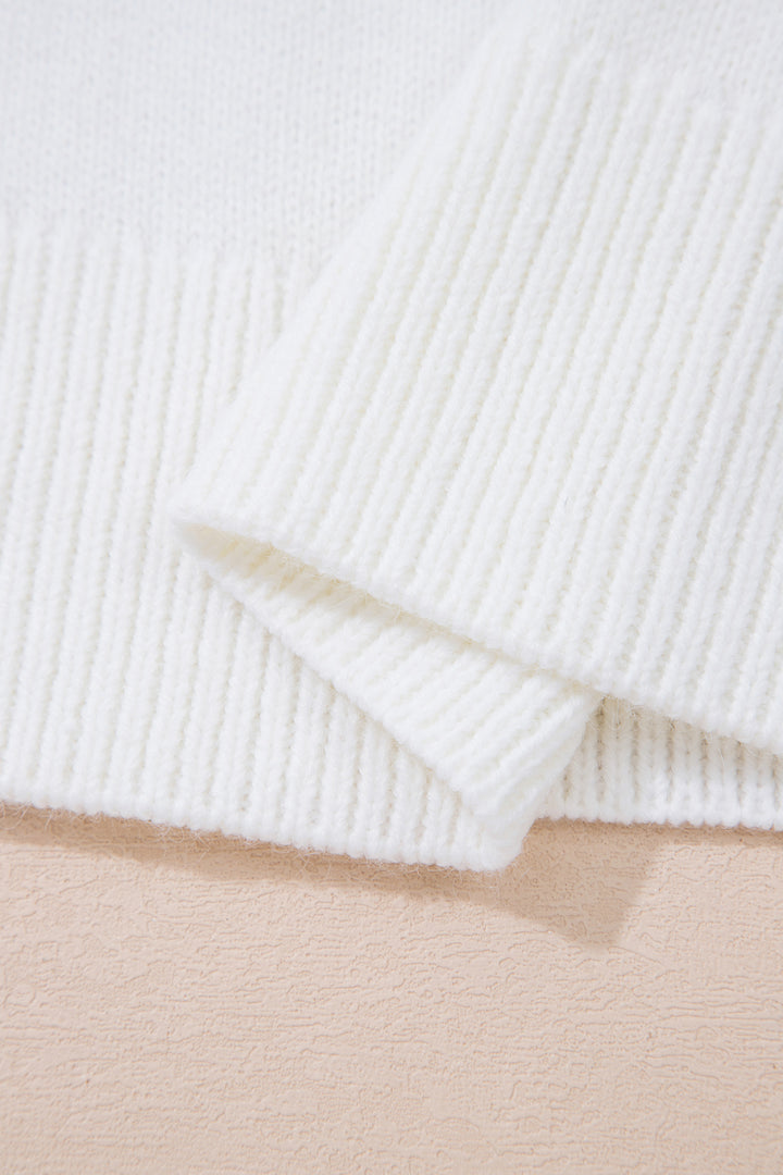 White Wild Mallard Drop Shoulder Round Neck Long Sleeve Pullover Sweater
