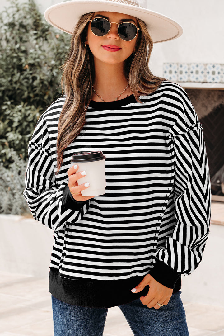 Exposed Seam Drop Shoulder Casual Pullover Top