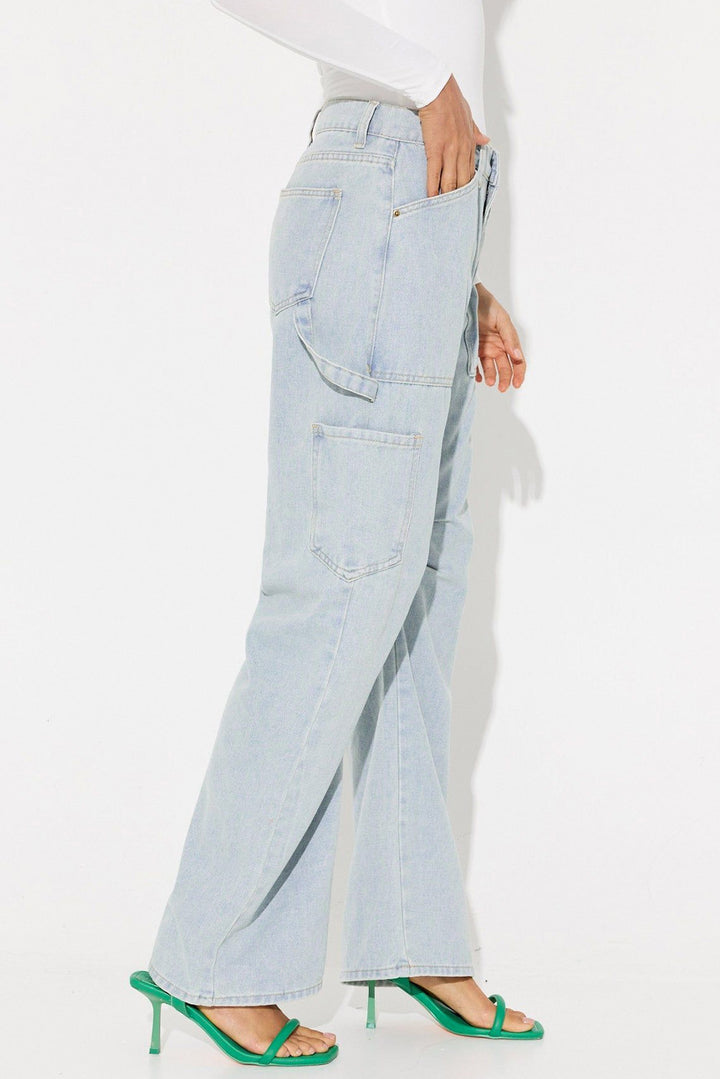 Sky Blue Multi Pocketed Y2K Street Fashion Shift Jeans