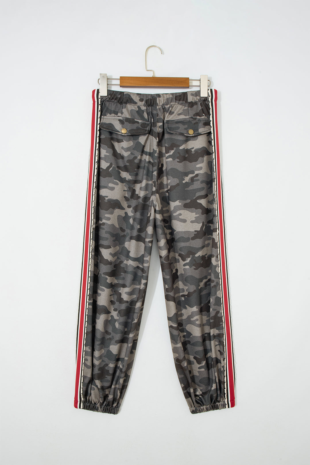 Green Camouflage Print Striped Side Panel Patchwork Drawstring Pants