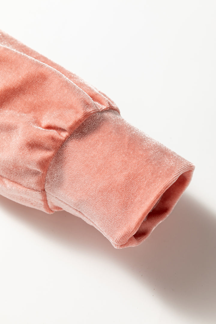 Peach Blossom Velvet Zip-up Hoodie and Wide Leg Pants Set