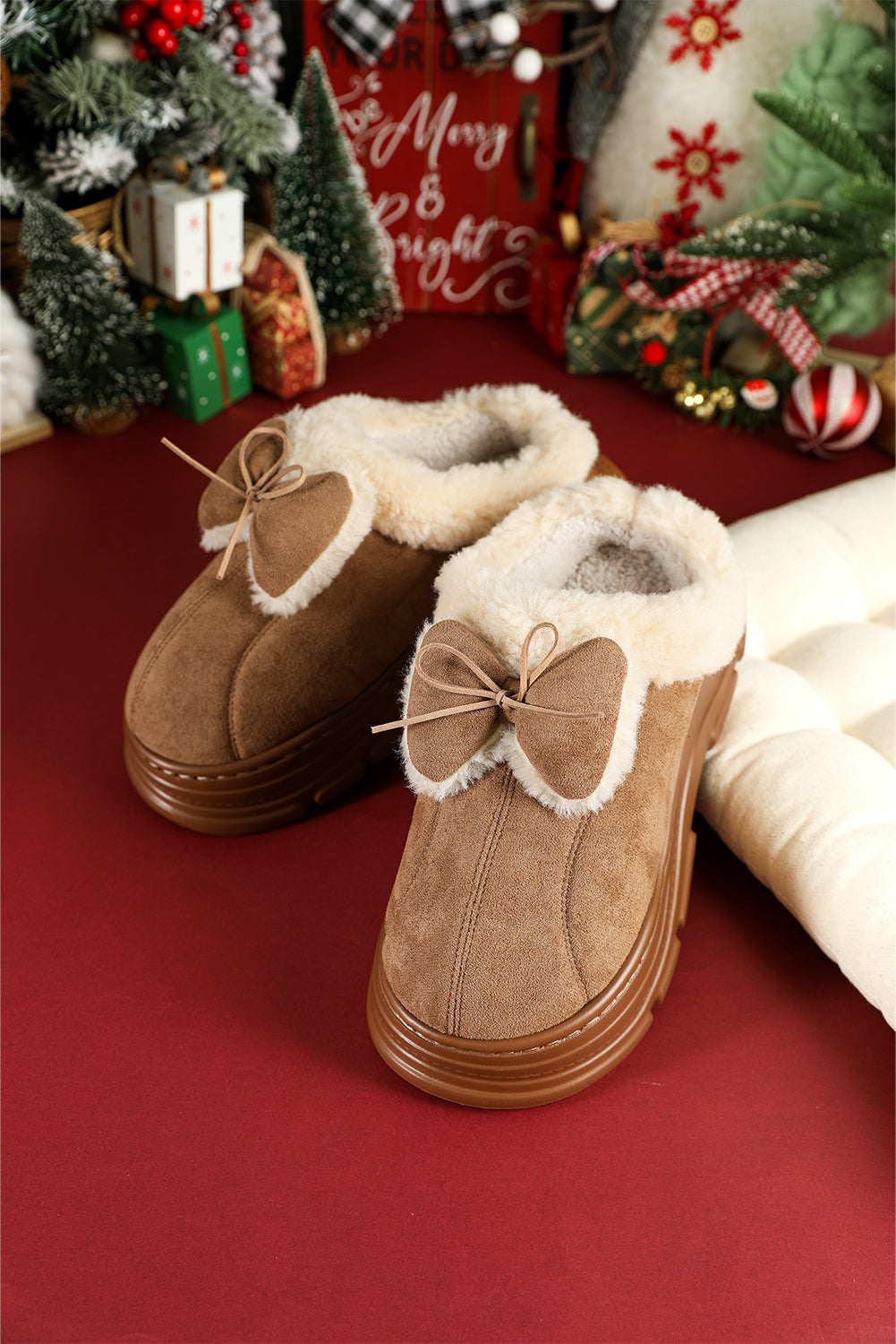 Cozy Faux Fur Lined Bow Decor Clog Slippers