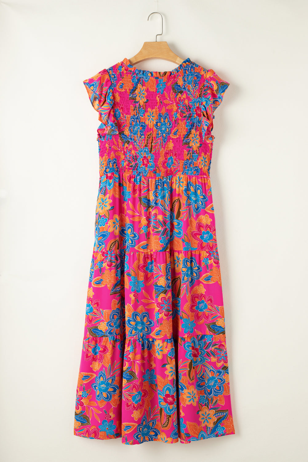 Floral Print Ruffled Sleeveless Plus Size Long Dress