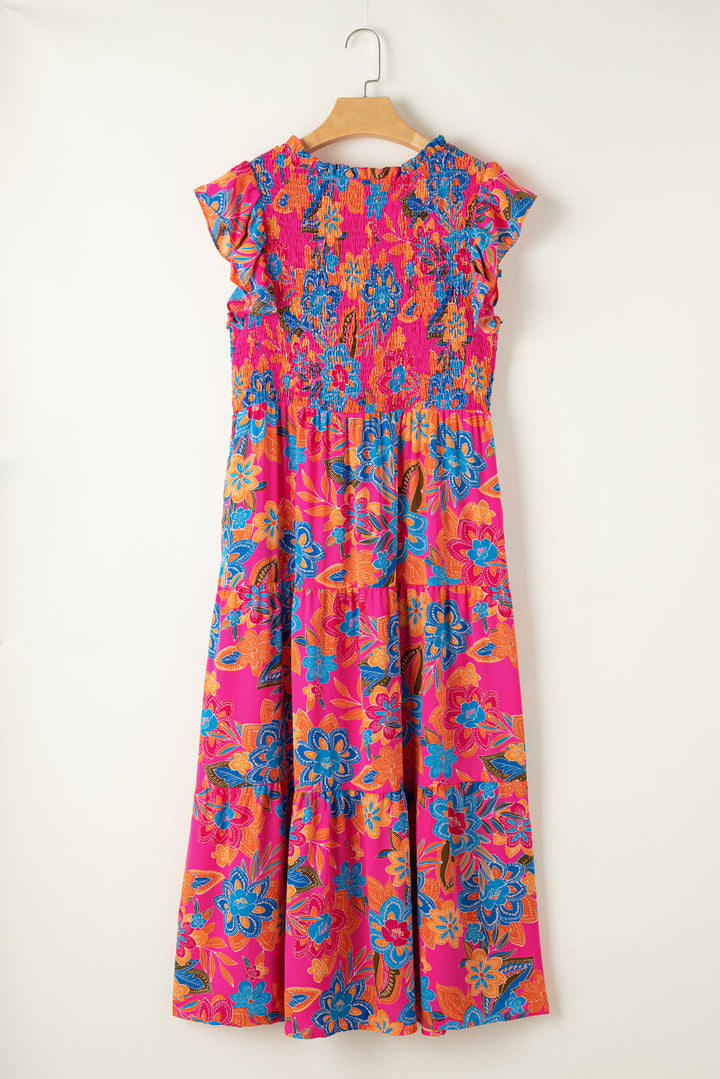 Floral Print Ruffled Sleeveless Plus Size Long Dress
