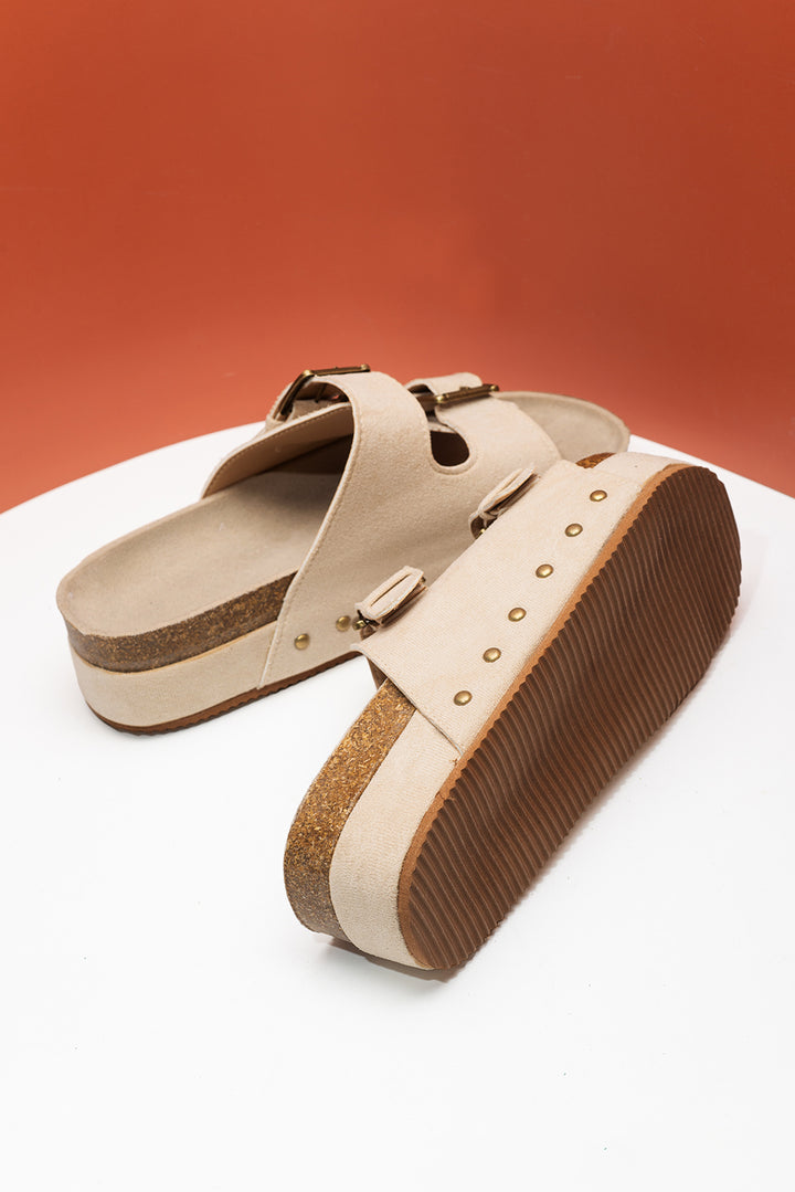 Suede Buckle Decor Footbed Sandal Slippers