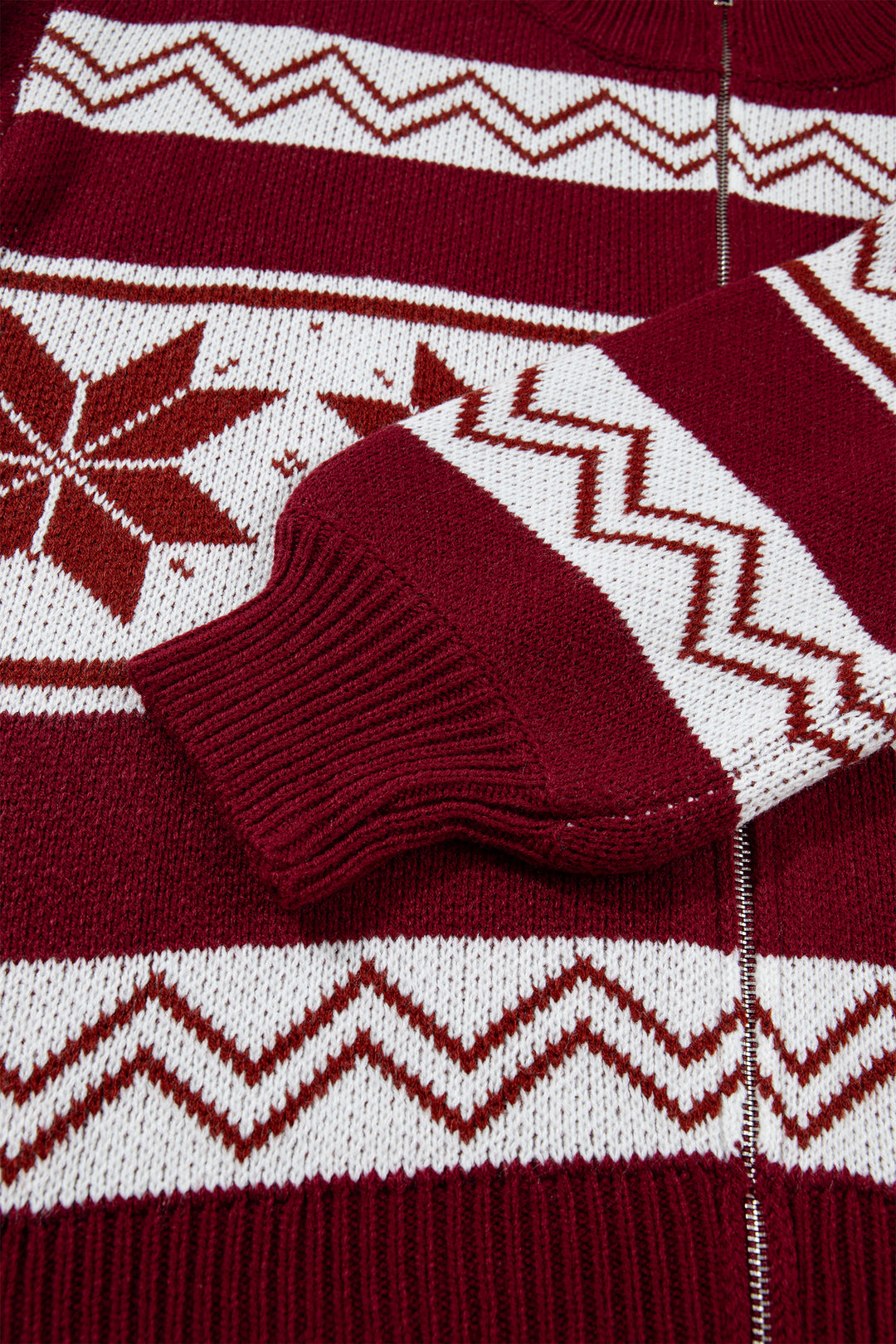 Red Geometric Pattern Zip-Up Knit Regular Fit Cardigan