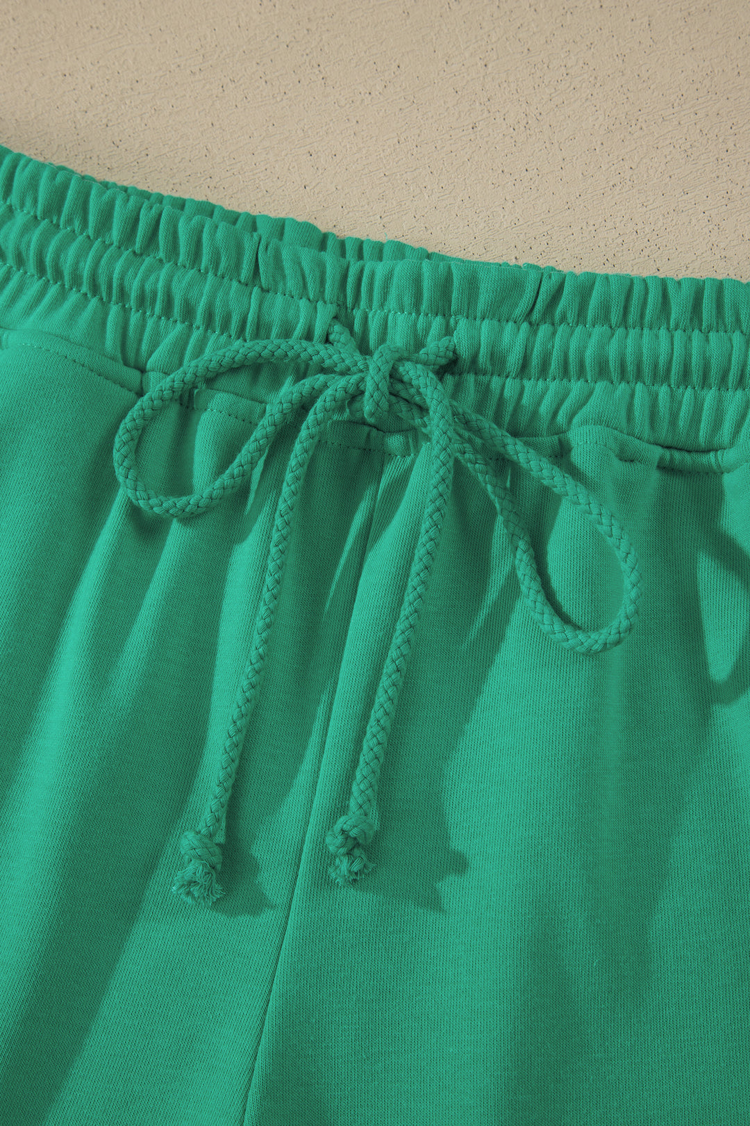 Sea Green Solid Color Loose Tee Drawstring Shorts 2pcs Outfit