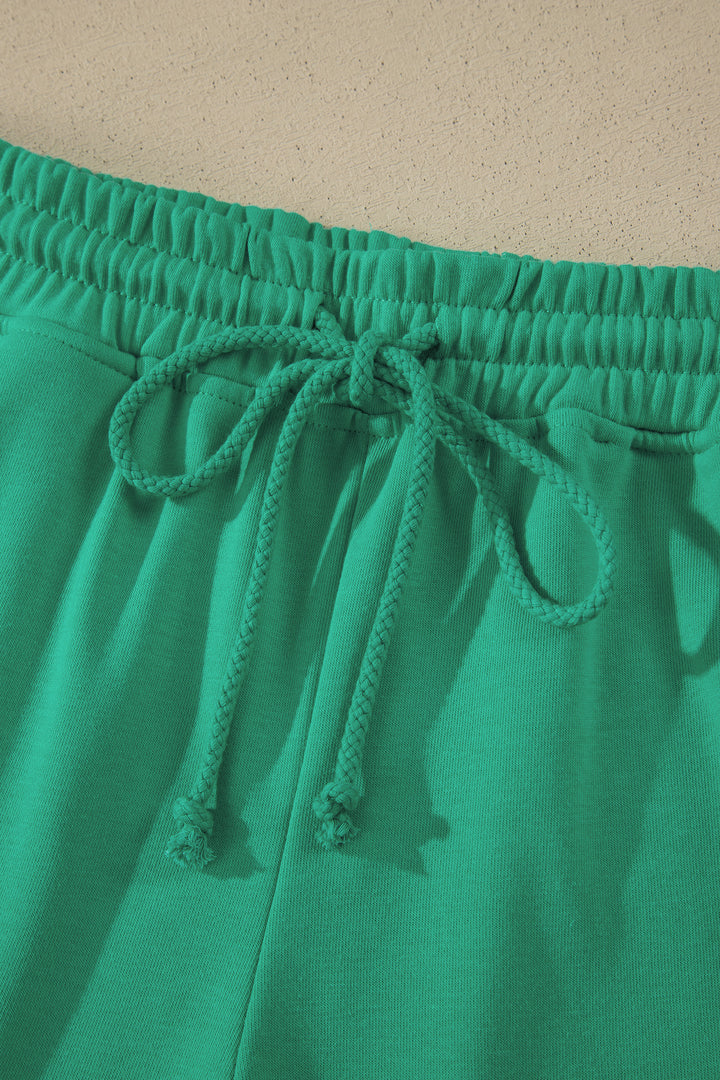 Sea Green Solid Color Loose Tee Drawstring Shorts 2pcs Outfit