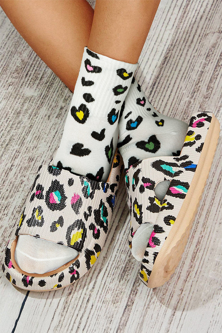 Chaussettes souples à bords côtelés et imprimé léopard