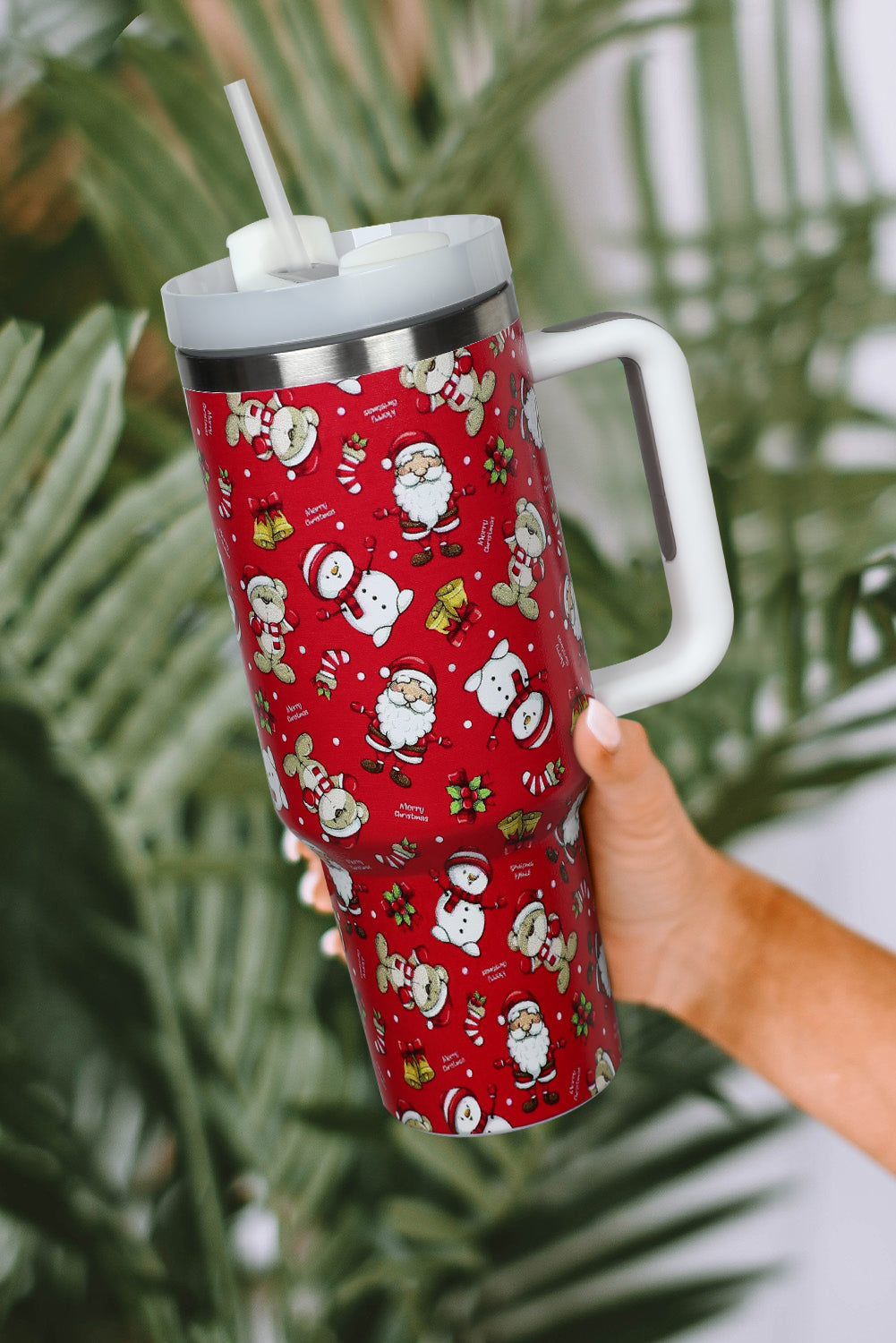 Gobelets en acier inoxydable avec poignée et imprimé de Noël, 1 134 ml