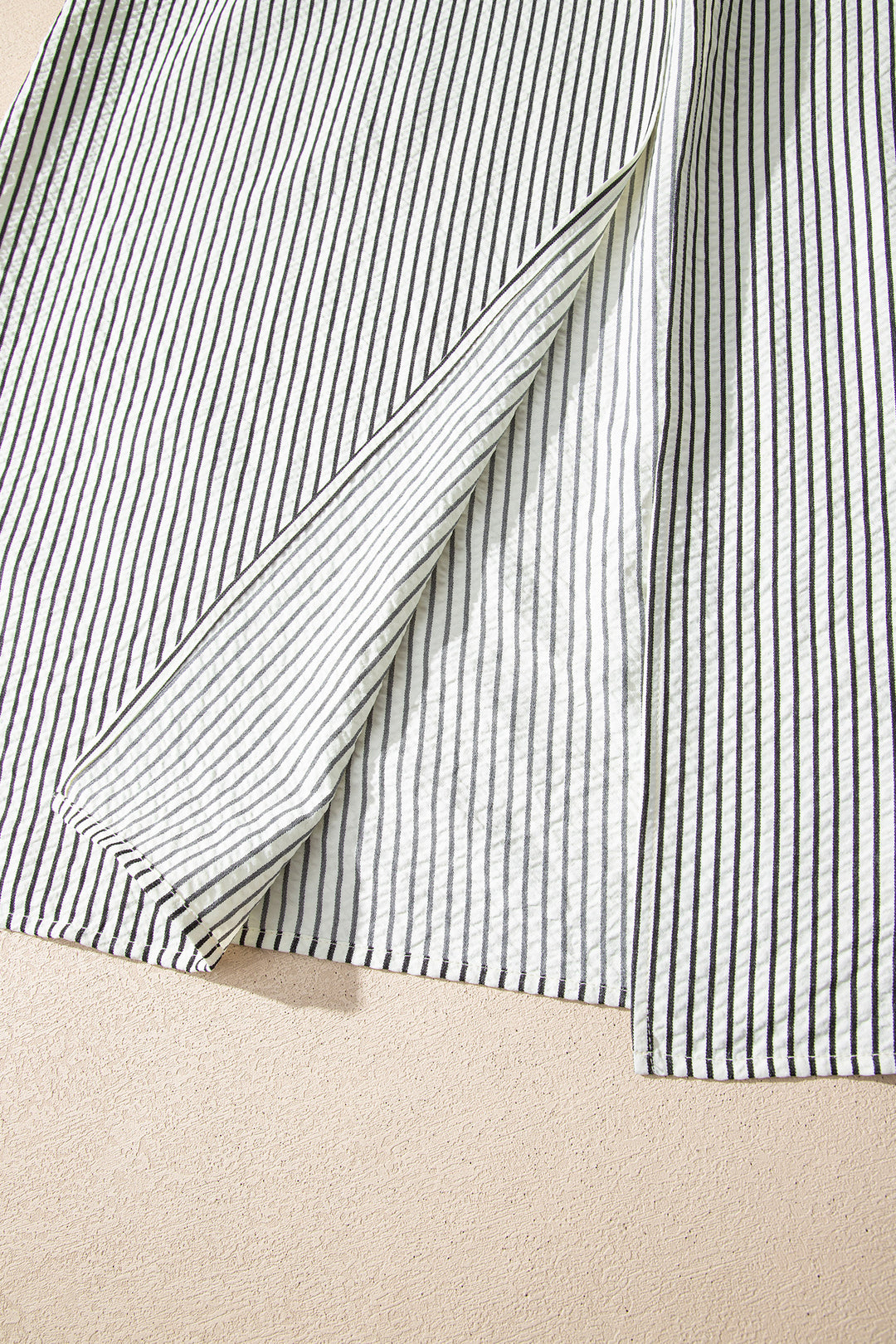 Black Stripe Frilled Detail Half Buttons Short Sleeve Long Dress