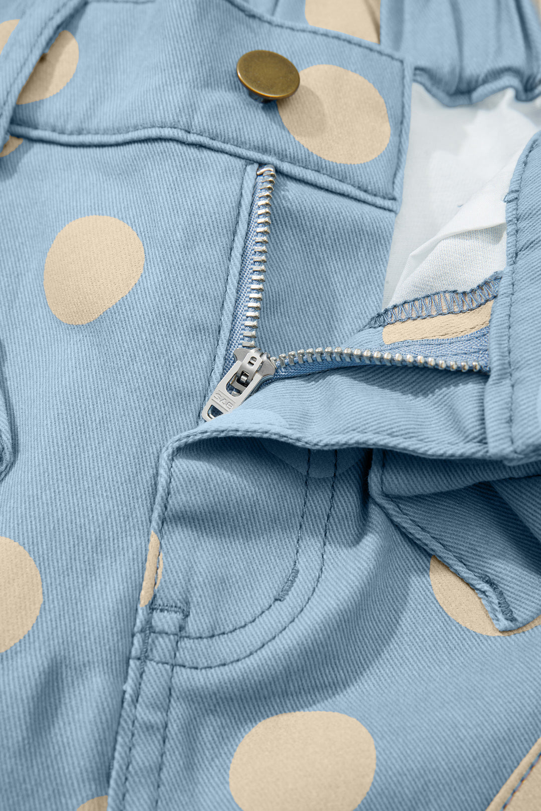 Sky Blue Polka Dot Print Bow Detail Pocketed Barrel Jeans