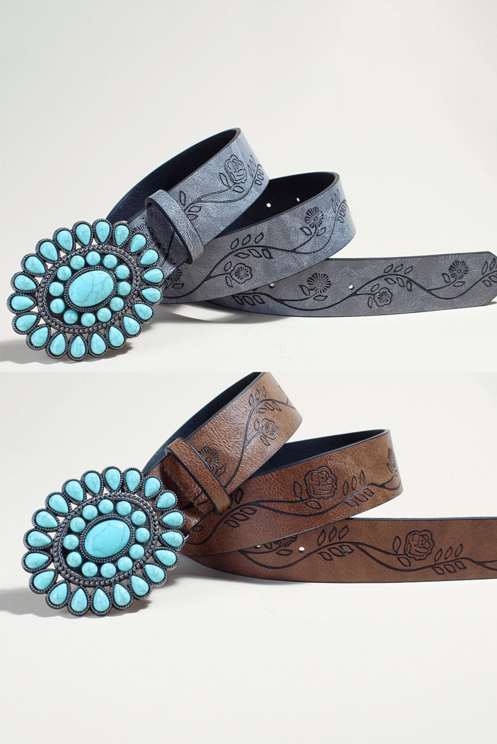 Ceinture en similicuir style western avec pierres précieuses turquoise