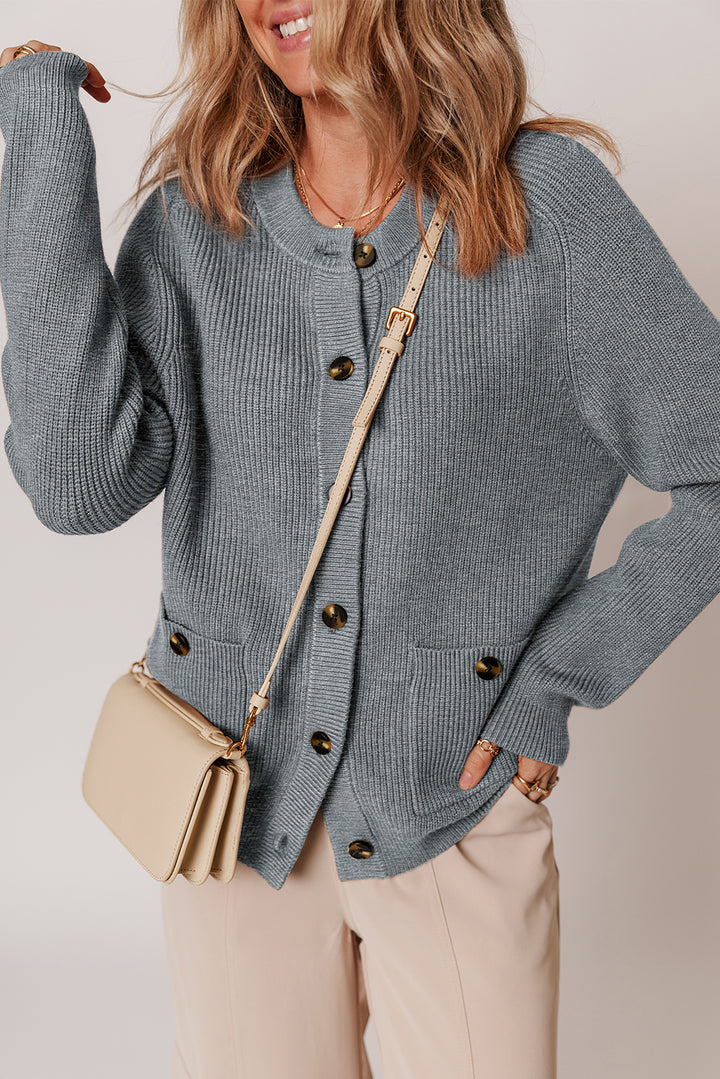 Chunky Buttoned Front Round Neck Cardigan Sweater